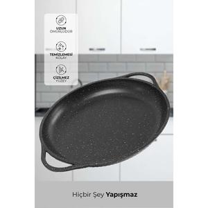 Black 36 cm Granite Cast Saute <b>Pan</b> with Non-Stick Base and Spatula for Frying Fish Roasting Baking Flatbread - Product Image 4