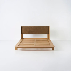 Luxury Solid Teak <b>Bed</b> Frame with Upholstered Headboard for <b>Modern</b> Bedroom Furniture - Product Image 1