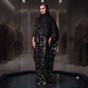 Ensemble Maqbal Dirac gris et blanc de qualité supérieure - Robe somalienne traditionnelle élégante avec des paillettes scintillantes et un châle assorti - Product Image 6