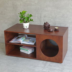 Modern Wooden <b>Sofa</b> <b>Table</b> with Pet House 100x50x45cm Rubber Wood TT68253 - Product Image 2