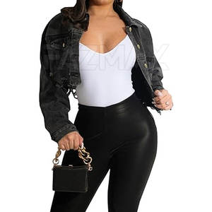 Meilleures ventes de veste en jean pour femme à manches longues Veste en jean court respirante sur mesure pour femme - Product Image 1