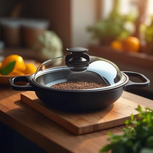 Poêle en aluminium antiadhésive 32 cm compatible induction, revêtement marbre noir, poignée Bakélite, avec couvercle, Wok, Sauteuse, Poêle à frire pour cuisinière à gaz - Product Image 3