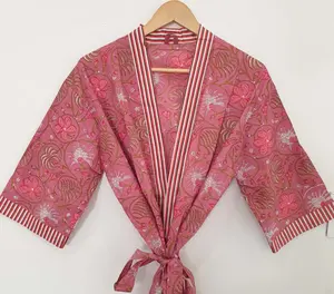 Women's Traditional Kimono Long Robe Peach Blossom Pink Print with Obi <b>Belt</b> Size 6XL Beach Parties Formal Events Cloth Material - Product Image 3
