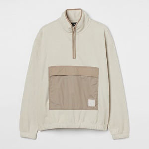 Sweat-shirt surdimensionné OEM à fermeture éclair grande poche à fermeture éclair bordures brunes épaules tombantes légères pesées Sherpa pulls à capuche - Product Image 6