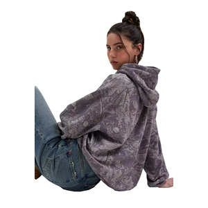 Sweat-shirt à capuche ample pour femme, imprimé sur le devant, style streetwear, délavé à l'acide, impression sérigraphique, 100% coton - Product Image 4
