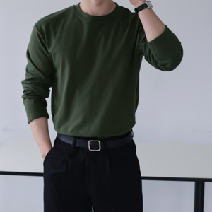 Camisetas de hombre K-Fashion Daily Essential cuello redondo Camiseta de manga larga 5 colores mujeres de gran tamaño de algodón suave Casual Top - Product Image 3