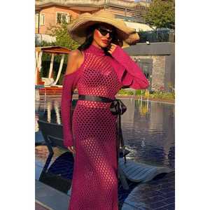 Vestido de punto calado 2847 con cinturón de satén, transparencias y cintura natural - Product Image 5