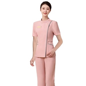 ชุดเครื่องแบบสครับคอปกตั้งเครื่องแบบทางการแพทย์แขนสั้น2ชิ้นเครื่องแบบโรงพยาบาลเครื่องแบบสครับหมอพยาบาล - Product Image 1