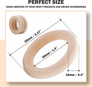 Anneaux en bois de 55mm pour l'artisanat, 20 pièces, anneaux en macramé, lisses et inachevés, durables et légers, pour la fabrication de bijoux et de bricolage - Product Image 2