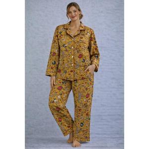 Conjunto de Pijama de Algodón Estampado a Mano Indio, Estampado Floral, Traje de Noche Informal de Lujo para Mujer, Mangas Largas, Transpirable, Suave y de Secado Rápido - Product Image 1