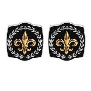 Mancuernillas Mayrabygungun Fleur-de-Lis - Latón Bicolor con Esmalte, Diseño Hecho a Mano de Corona de Laurel - Product Image 3