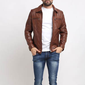 Vente en gros Vêtements de sport pour hommes Moto Veste en cuir unisexe Bouton imprimé Logo Moto Vestes en cuir Veste pour hommes - Product Image 4