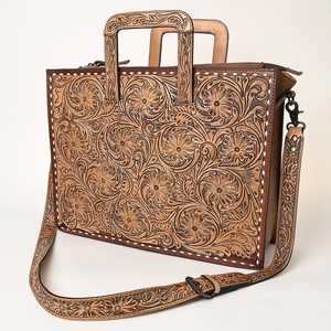 Wholesale Tan Curved Western Carving <b>Leather</b> Laptop Bag Most Popular Choice for <b>Shopping</b> Handbags - Product Image 2