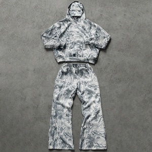 Custom Two-Piece Set For Men Heavyweight Zip Hoodie Cargo Pants Off-Road Style Camo Outdoor Hunting Sweatsuit Front Streetwear - Product Image 1
