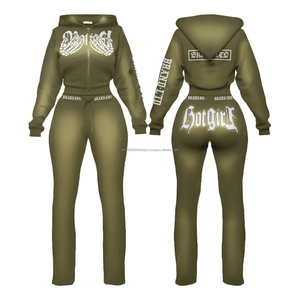 Conjunto de Sudadera y Pantalones Deportivos con Estampado de Apliques Personalizados, Lavado Ácido, con Cremallera, Pantalones Capri, Conjunto Deportivo Rosa - Product Image 1