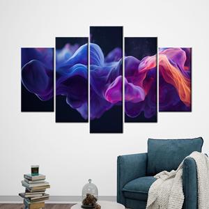 Arte en lienzo impreso con colores fluidos abstractos, decoración moderna con efecto de humo morado y azul, paquete de 5: Envoltura tipo galería - Product Image 1