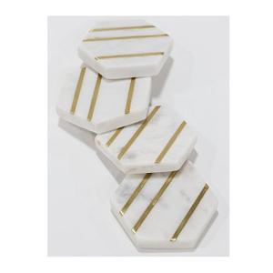 Nuevo producto personalizado de fábrica al por mayor sublimación de mármol Hexagonal con diseño de tiras de Metal posavasos cuadrados Venta caliente lindas alfombrillas - Product Image 1