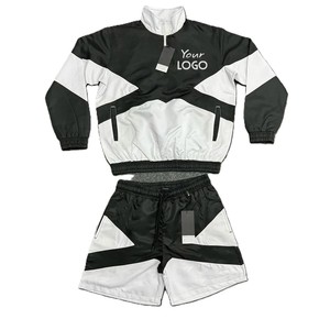 Trendy Design Customize Men <b>Shorts</b> Set Color Block Flexible Bottom Polyester Custom Printing Quarter Zipper Crinkle Tracksuits - Product Image 4
