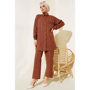 Ensemble 2 pièces en lin lapidé et pailleté Marron - Product Image 3