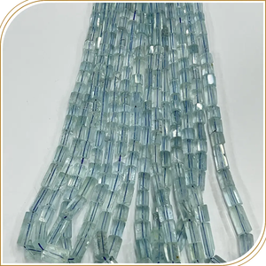 Cuentas de Aguamarina Azul Natural en Forma de Tubo Facetado, Tamaño de las Cuentas 6-8 mm de Largo, Hilo de Aproximadamente 14 Pulgadas, Compre Cuentas de Aguamarina - Product Image 1