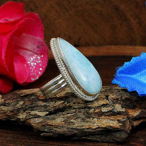 แหวนเงินอัญมณีลาริมาร์ธรรมชาติหลวมคริสตัลธรรมชาติ - Product Image 3