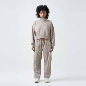 Elegante chándal de cuello simulado de felpa francesa para mujer-Traje de dos piezas suave y cómodo Ideal para descansar y ropa informal - Product Image 2