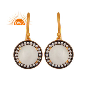Pendientes de plata de ley 18k con piedra de Luna blanca y CZ, joyería fina - Product Image 1