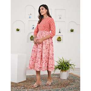 Robe en coton imprimé rose à taille élastique, style chinois élégant pour femme de bureau, gothique avec fentes, longueur ras du sol, taille 5XL, ODM - Product Image 4