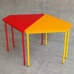 Modern Design Set of 2 Trapezoidal <b>Outdoor</b> Study <b>Tables</b> for Kids Preschool Rubber Wood <b>Tables</b> with Iron Legs-KGD040 - Product Image 3