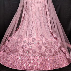 Lehenga choli ตาข่ายนิ่ม2.8m ทันสมัยขอบ4ด้านข้าง1.2เมตรชุดทำงานสีชมพูงานปาร์ตี้ - Product Image 3