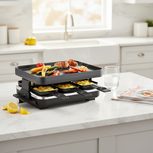 Grill électrique <span class=keywords><strong>Raclette</strong></span> 1200W, <span class=keywords><strong>2</strong></span>-en-1 Barbecue sans fumée et appareil à fromage avec plaques antiadhésives en PTFE, portable pour table, certifié CE - Product Image 1
