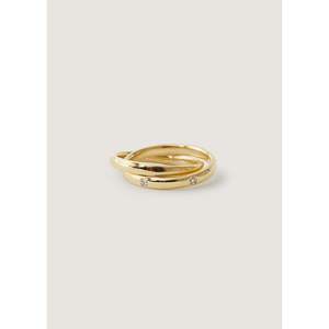 Bague L'Amour entrelacée plaquée or 18 carats, design géométrique tendance, technique d'incrustation griffe religieuse, pour fiançailles - Product Image 1
