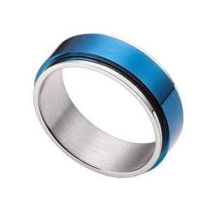 Bague pour homme en acier inoxydable bleu de 8 mm, plaquée or, style vintage hip-hop, taille 10 - Product Image 1