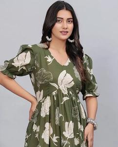 Indian Hand <b>Block</b> <b>Printed</b> 100% Cotton Women's Dress Handmade Summer Casual Wear Natural Waistline Sustainable Wedding Washable - Product Image 4