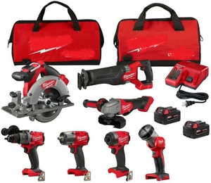 18V Lithium-Ion Brushless Cordless <b>Power</b> <b>Tool</b> Combo Kit – 7 <b>Tools</b>, Two 5.0 Ah Batteries, 1 Charger, 2 <b>Tool</b> Bags - Product Image 1