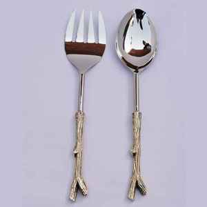 Juego de Servidores de Ensalada Decorativos Indios de Lujo, Hechos a Mano, de Acero Inoxidable y Resina, Aptos para Lavavajillas, Cubiertos para Fiestas, Acabado Pulido Brillante en Níquel - Product Image 2