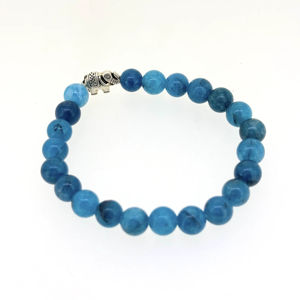 Natural Blue Apatite <b>Sterling</b> <b>Silver</b> Smooth Round <b>Beaded</b> Women's Luxury Gift <b>Bracelet</b> 8mm Anxiety Relief - Product Image 1