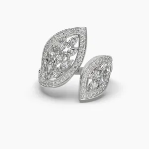 Luxury 10K 14K 18K Gold 0.70 Ct Marquise Moissanite Leaf Statement <b>Ring</b> For Women Wholesale Jewelry Supplier - Product Image 3