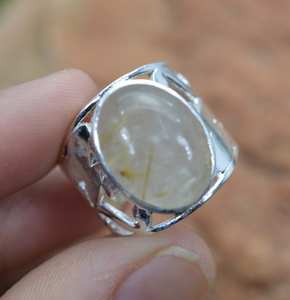 Bague en rutile doré, argent sterling 925, bijoux en pierres précieuses faits à la main, taille US 7, taille UK N, cadeau élégant et tendance pour femmes - Product Image 4