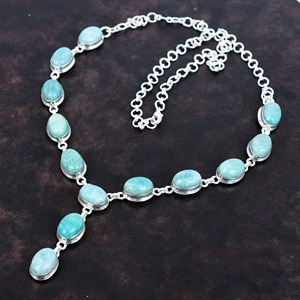 Nueva llegada de Plata de Ley 925 auténtica Natural azul Larimar cabujón bisel ajuste cadena collar mujeres joyería pesada - Product Image 6