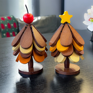 Vintage Wooden Christmas Tree Trivet Set Handmade Eco-Friendly <b>Coasters</b> Heat Resistant & Thick - CARYLN - Product Image 3