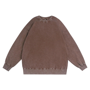 Haute qualité Vintage hommes coton pull sweat lavé à l'acide col rond français éponge sweat impression personnalisée en gros - Product Image 3