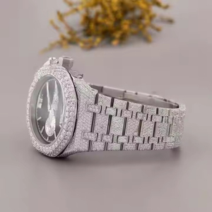 Moissanite diamant fabriqué glacé montre cadran noir luxe style bijoux mouvement automatique montre pour hommes - Product Image 2