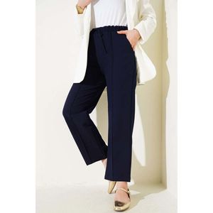 Bleu marine taille élastique jambe large Palazzo pantalon pour femmes respirant Flare Style pantalon décontracté taille XL lavage coloré - Product Image 2