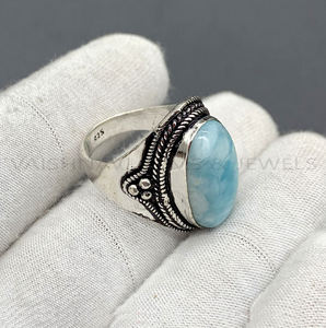 แหวนหมั้นผู้หญิงทันสมัยสไตล์โบฮีเมียนทำมือรูปวงรี925ลาริมธรรมชาติดีไซน์สวย - Product Image 5