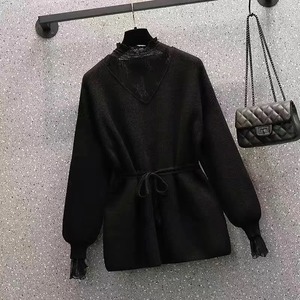 Primavera y otoño nuevo conjunto de pantalones elegantes para mujer suéter de encaje Sexy suéter pantalones negros conjunto de dos piezas chándal femenino - Product Image 5