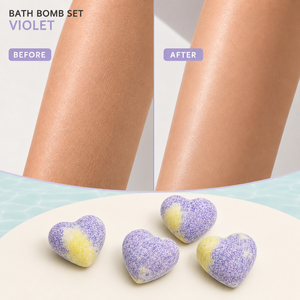 Coffret Cadeau de Bombes de Bain Cœur Violet 4 Pièces avec Huile de Pépins de Raisin, Sel Marin, Vitamine E – Bombes de Bain Effervescentes Hydratantes pour Soins de la Peau - Product Image 3