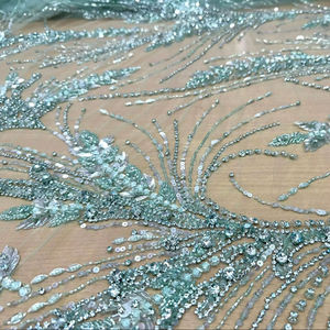 100% Polyester Sea Mist Crystal Hand-Beaded <b>Fabric</b> Embroidered Lace <b>Net</b> Jacquard Sheer Woven In-Stock Items Cross-Style - Product Image 1