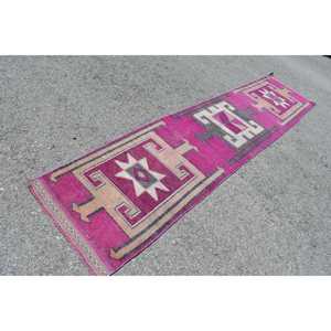 Turkish <b>Runner</b> Rug 2.5x11.9 ft, <b>Red</b> Gray Animal Print Rug Wool - Product Image 2