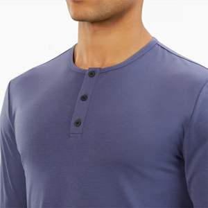 เสื้อทรงหลวมแขนยาวของ Henley Curve Hem <span class=keywords><strong>Moonshadow</strong></span>,ผ้าฝ้าย62% โพลีเอสเตอร์33% ผ้าสแปนเด็กซ์5% ใส่พอดีกับลายเซ็นได้ตามต้องการ - Product Image 4